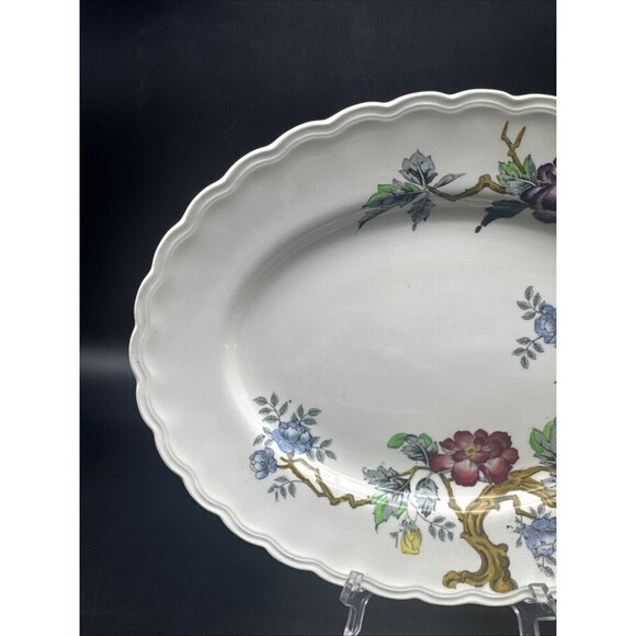 VTG Wood & Sons ASHBOURNE Floral Oval Serving Platter Scalloped Edge England 12” - Picture 2 of 8